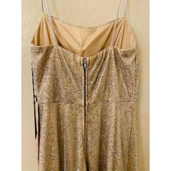 City Triangles Gold and Silver Evening Gown with Slit, Spaghetti Strap, Size 1 - Picture 11 of 14